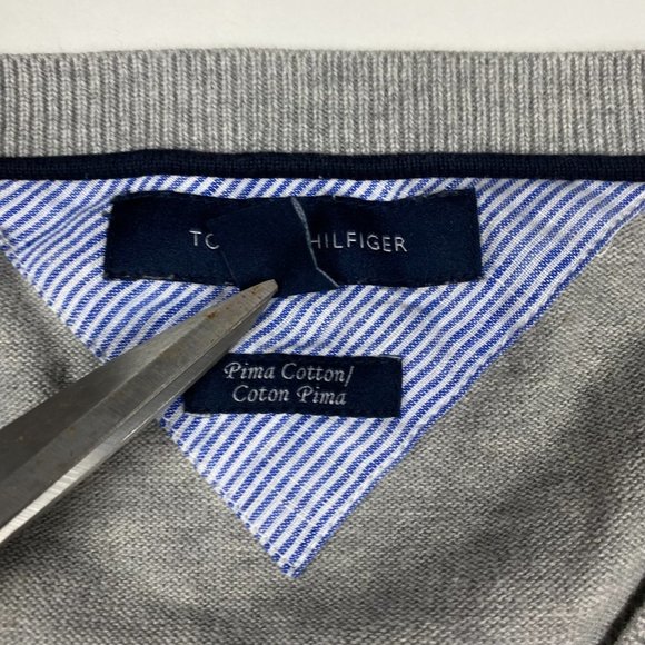 Tommy Hilfiger Pima Cotton Argyle Diamond Sweater Men's XL Gray Knit V Neck - Picture 4 of 8